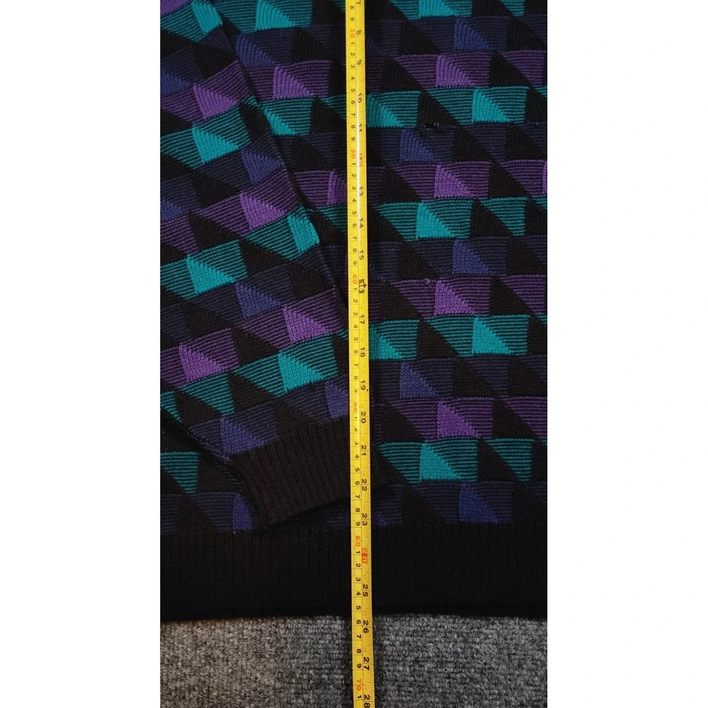 Vintage Willow Bay Geometric Knit Sweater 80s 90s Purple Teal Tag XL Fits M/L
